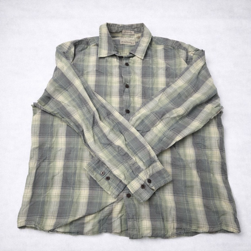 Ruff Hewn Mens Plaid Button Up Shirt Large Green Casual Cotton Long Sleeve